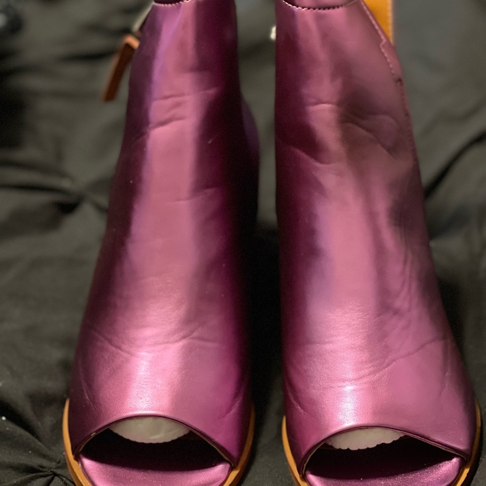 FSJ Purple Peep-Toe Ankle Boots